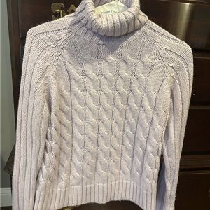 Cable Knit Turtleneck Sweater - Light Purple
